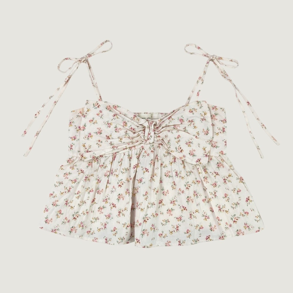 Thirty/Thirty Floral Tie Shoulder Babydoll Camisole Top Womens Medium Pink Bow